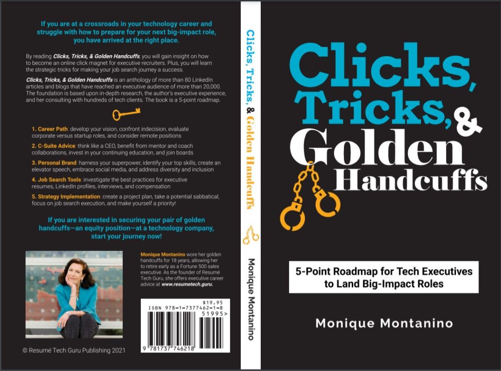 Book cover close up of "Clicks, TRicks, & Golden Handcuffs" written by Monique Montanino